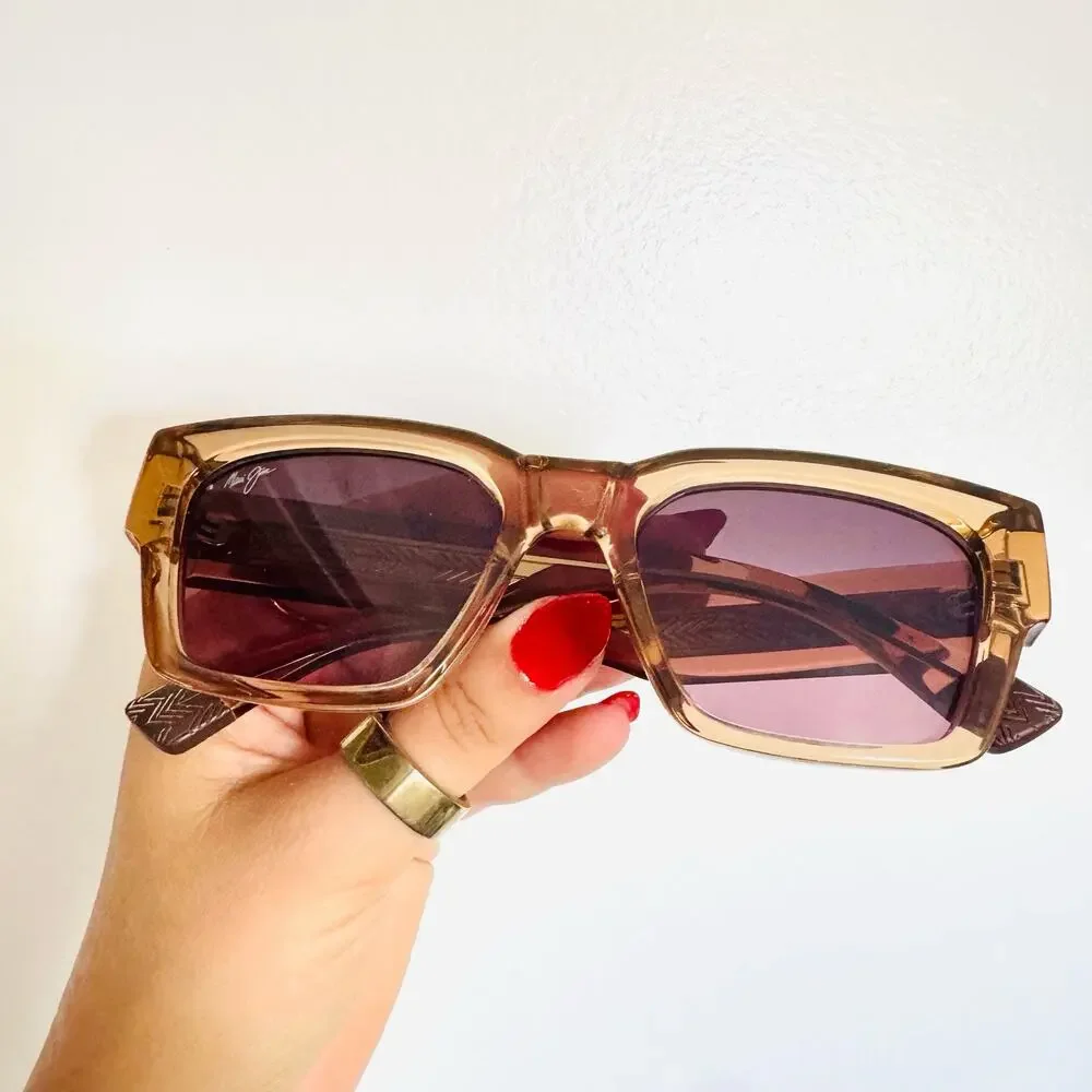 MAUI JIM Beige Brown Tan Kenui Clear Acetate Frame $399 Polarized Sunglasses